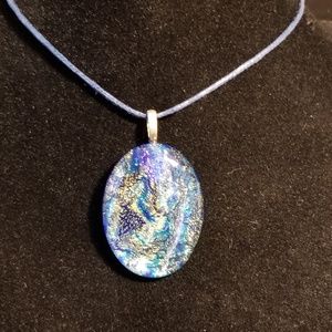 Blue Glitter & Acrylic Paint Glass Necklace